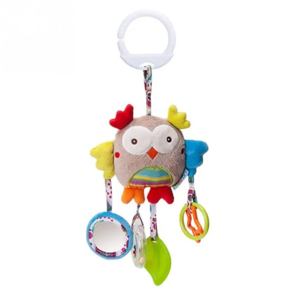 Juguete colgante para bebés Búho colorido con lazo, mordedor y espejo para cochecito o cuna 1