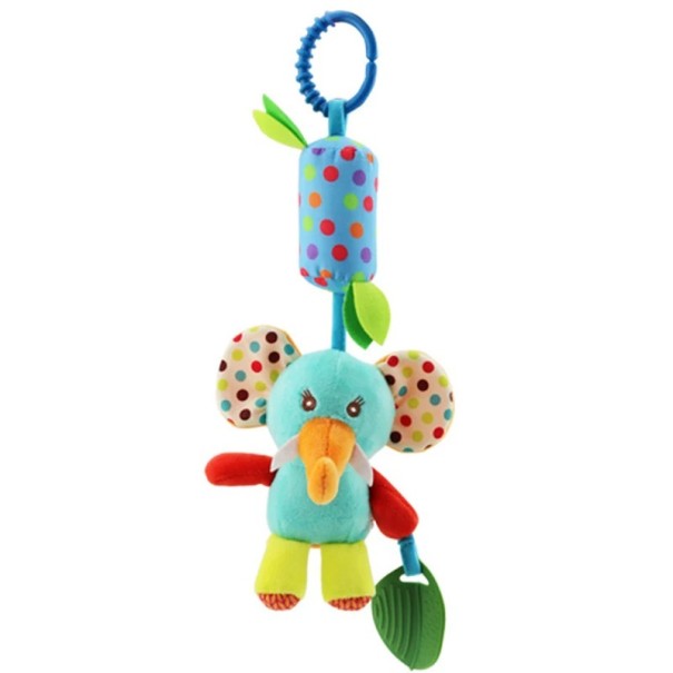 Juguete colgante para bebés Elefante azul con mordedor verde para cochecito o cuna 1
