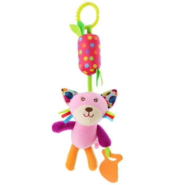 Juguete colgante para bebés Gato con mordedor y chirriador para cochecito o cuna, combinación de colores rosa y 1