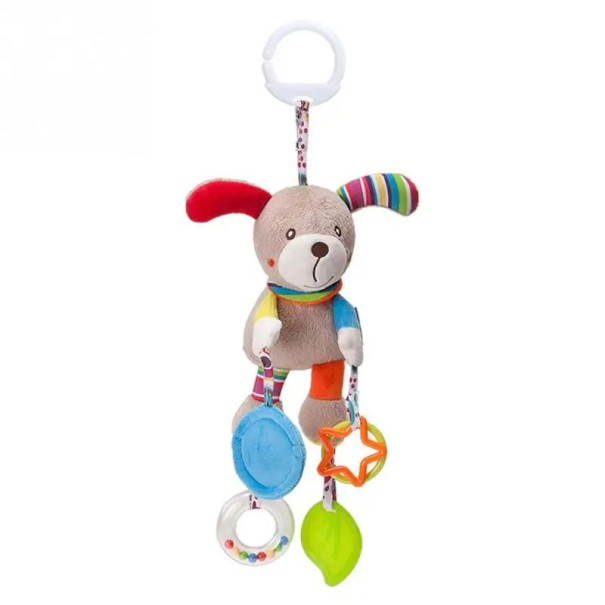 Juguete colgante para bebés Perro con sonajero, estrella y mordedor para cochecito o cuna 1