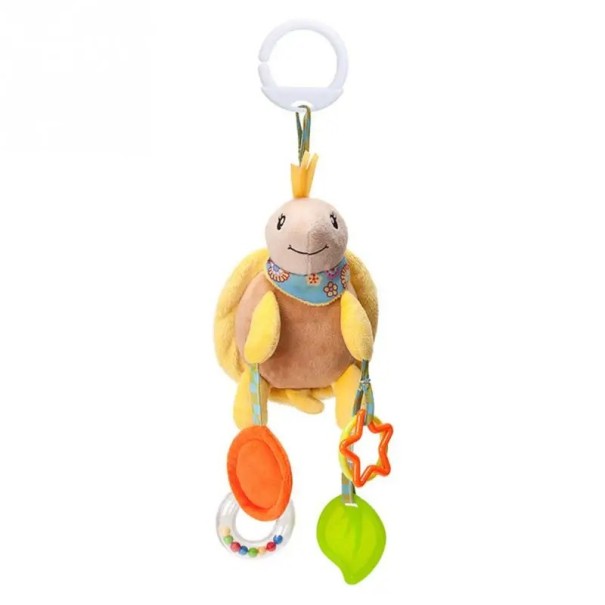Juguete colgante para bebés Tortuga de peluche con mordedor y sonajeros para cuna, cochecito o silla de coche 1