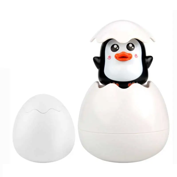 Juguete de baño para ducha de 9 x 14 cm con forma de huevo y pingüino para bañera de bebé, juguete acuático interactivo que desarrolla los sentidos 1