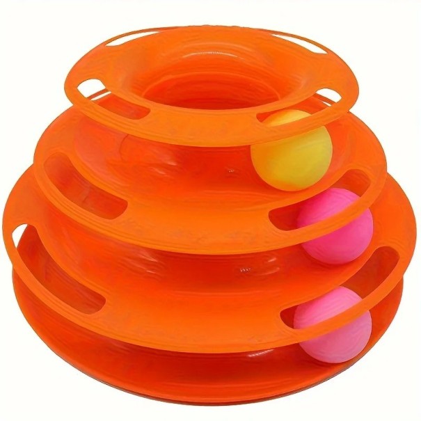 Juguete de plástico para gatos Pista de juego educativa 25 x 13 cm Con tres bolas Diversión estimulante para gatos activos naranja