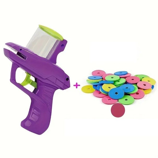 Juguete de tiro divertido para gatos Pistola de espuma con ruedas 15 discos Juguete interactivo para gatos y mascotas morado