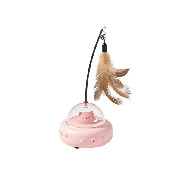 Juguete para gatos OVNI de plástico con láser y campana 28 x 11,5 cm Disco de juego con pluma Juguete estimulante para gatos de todas las edades rosa