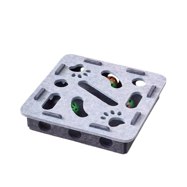 Juguete para gatos rompecabezas de fieltro 30 x 30 x 7,5 cm Alfombrilla de juego interactiva con pelota para estimulación mental azul