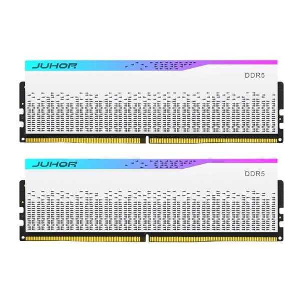 JUHOR DDR5 32GB RAM 2x16GB 6000MHz 6400MHz RGB PC5 DIMM Pelimuisti Valkoinen tehokkaille pöytätietokoneille ja modernille muotoilulle 1