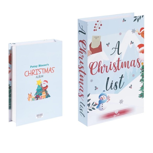 Juldekoration falsk bok A Christmas List Imitation av bok på hylla Vinterbokdekoration med motiv av jultomten 1