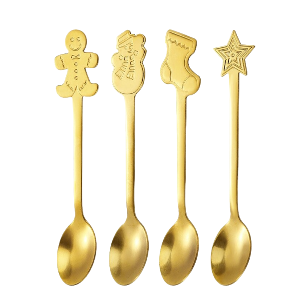 Julesæt med teskeer 4 stk. guld