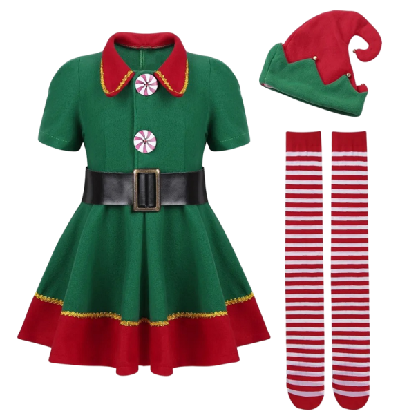 Jultomtsdräkt komplett flickjulkostym Elf Cosplay karnevalsdräkt för flickor Halloween kostym 4