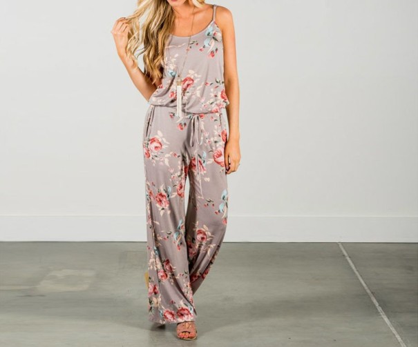 Jumpsuit för kvinnor med blommönster J1834 grå XS