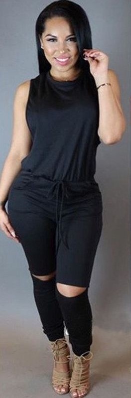 Jumpsuit för kvinnor med håliga knän röd S
