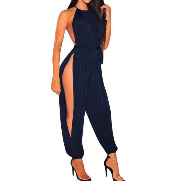 Jumpsuit för kvinnor med hög slits mörkblå M