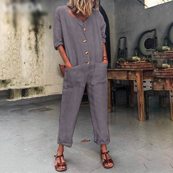 Jumpsuit för kvinnor med knappar och fickor