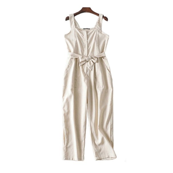 Jumpsuit för kvinnor med knytband i midjan A2006 beige L