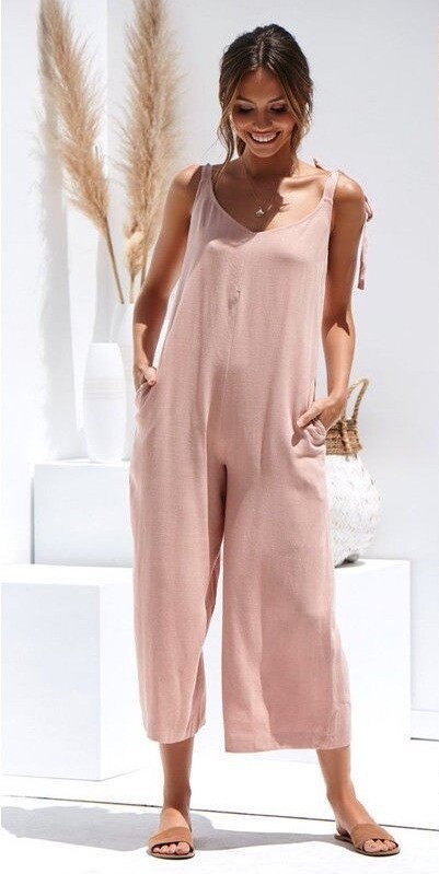 Jumpsuit för kvinnor med remmar A1990 rosa XL