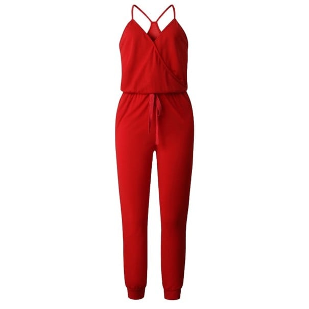 Jumpsuit för kvinnor med remmar röd M