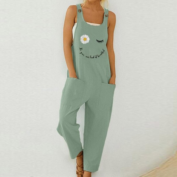 Jumpsuit för kvinnor med smiley face ljusgrön L