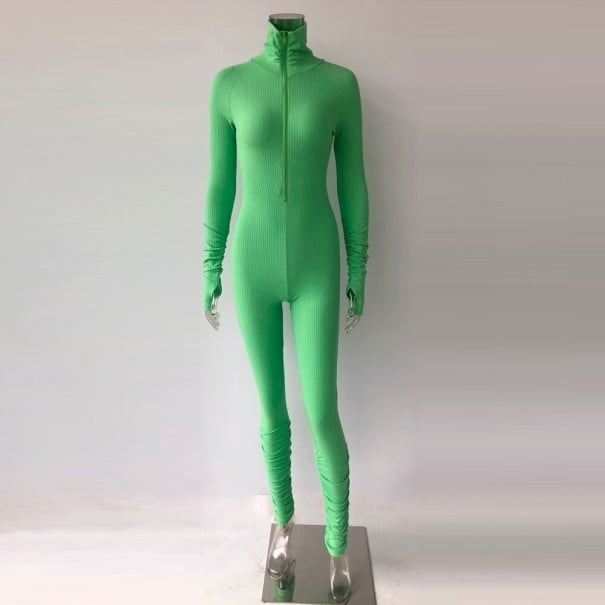 Jumpsuit för kvinnor med turtleneck och dragkedja grön S