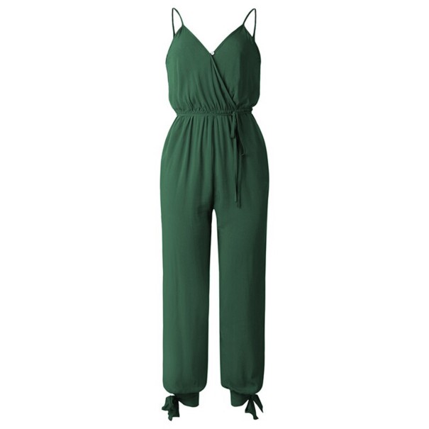 Jumpsuit för kvinnor med veckad topp grön L