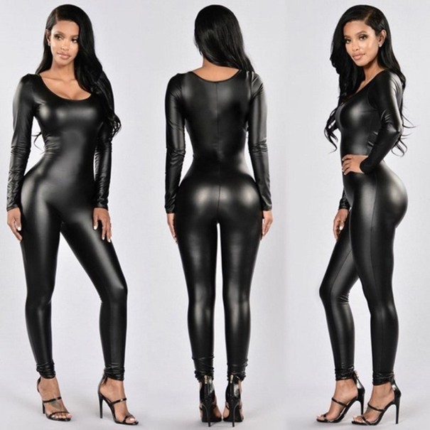 Jumpsuit i konstläder för kvinnor