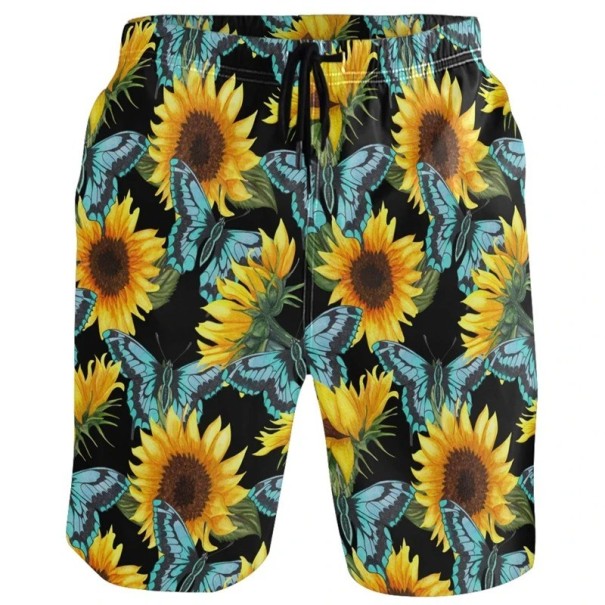 Jungen Badeshorts mit Sonnenblumen- und Schmetterlingsdruck Polyester Schnelltrocknend Sommer Badehosen für Strand und Pool 4