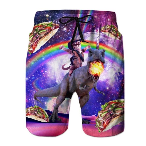 Jungen Badeshorts Polyester Katzenmotiv auf Dinosaurier und Tacos Mit Kordelzug Sommerbadehose für Meer und Pool 6