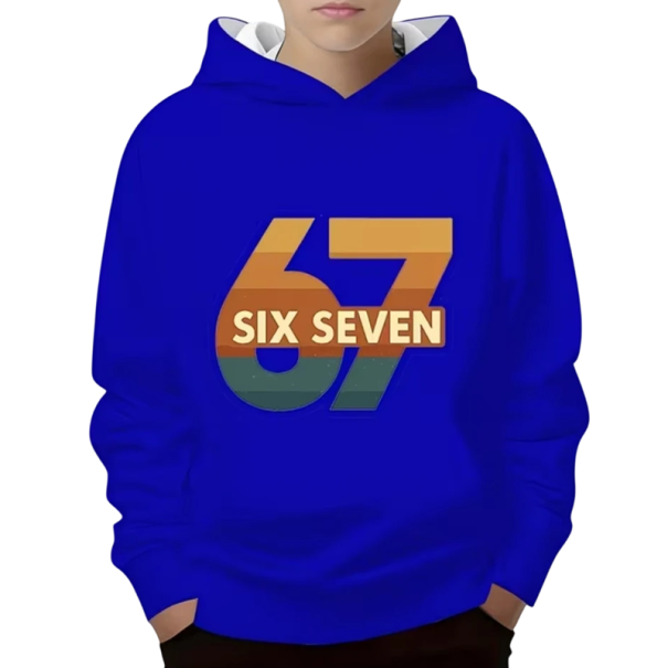 Jungen Hoodie mit Druck 67 six seven über den Kopf mit langen Ärmeln und Bündchen blau 3