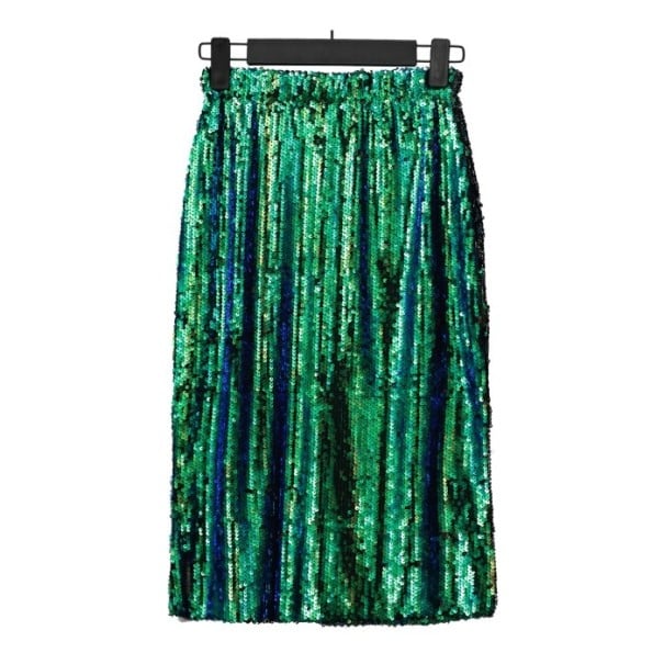 Jupe à paillettes pour femmes avec taille haute Jupe scintillante avec doublure et fermeture éclair Coupe droite Polyester Pour les soirées vert S