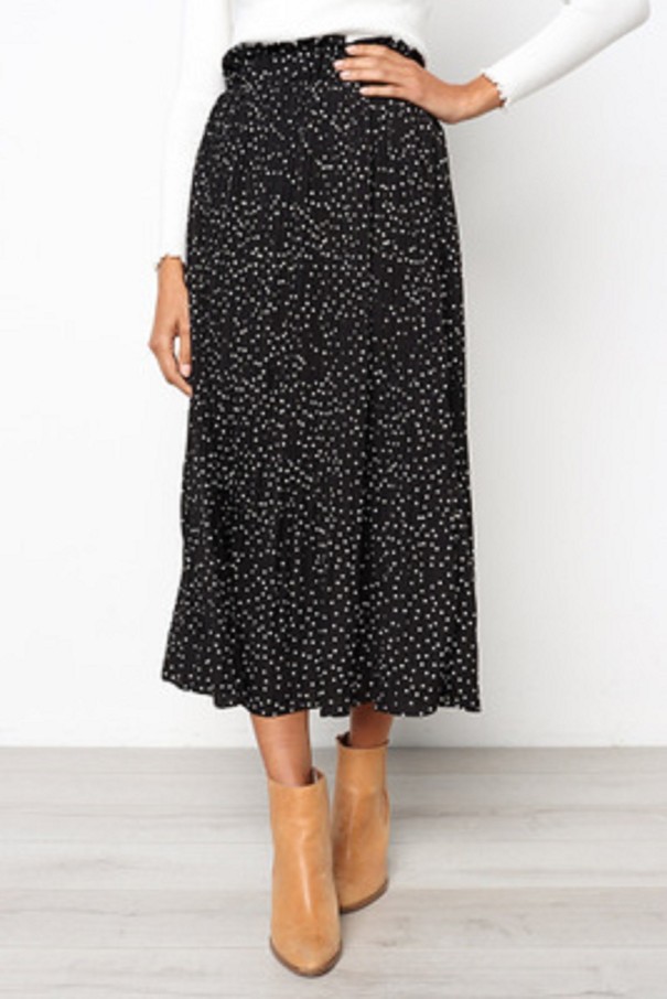 Jupe à pois pour femme avec taille haute noir M