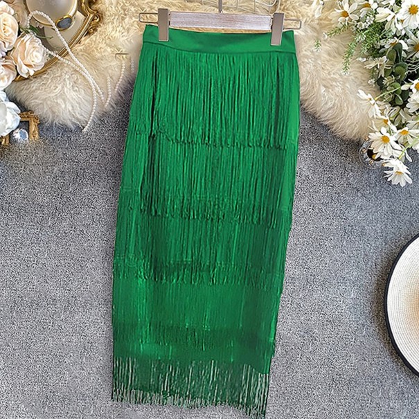 Jupe crayon pour femme avec franges vert S