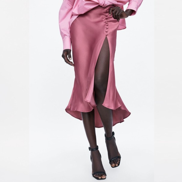 Jupe en satin pour femme avec fente haute L