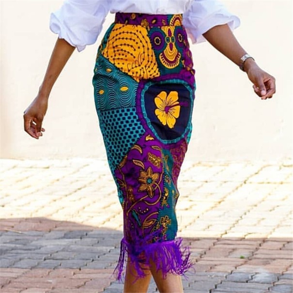 Jupe femme à taille haute avec franges L