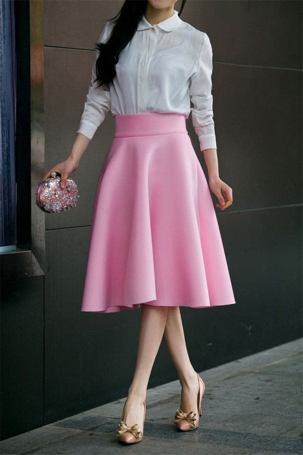 Jupe Femme Taille Haute A982 rose 3XL
