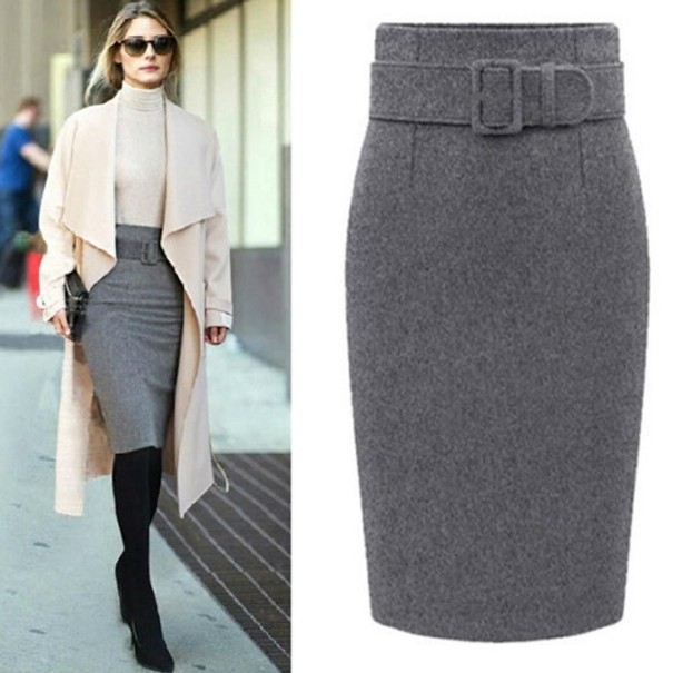 Jupe fourreau femme avec ceinture gris L