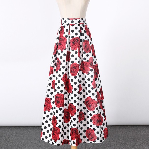 Jupe longue à pois et roses pour femmes J1033 blanc