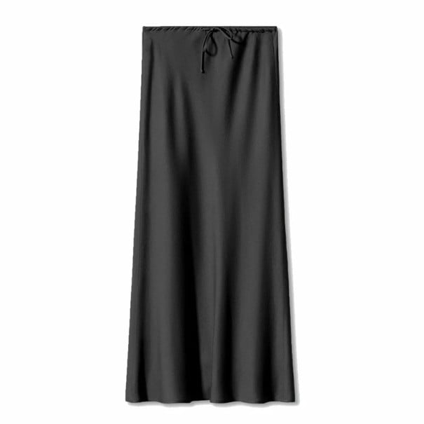 Jupe longue en satin à taille haute Jupe élégante pour femmes avec lacets Jupe brillante pour femmes Pour les soirées et les occasions noir M
