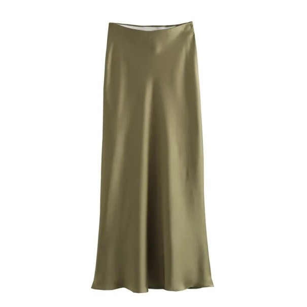 Jupe longue en satin pour femmes à taille haute Jupe maxi élégante pour l'été Jupe en satin de soirée Tissu doux et brillant vert S