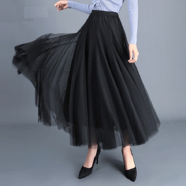 Jupe longue en tulle pour femme A1011 noir