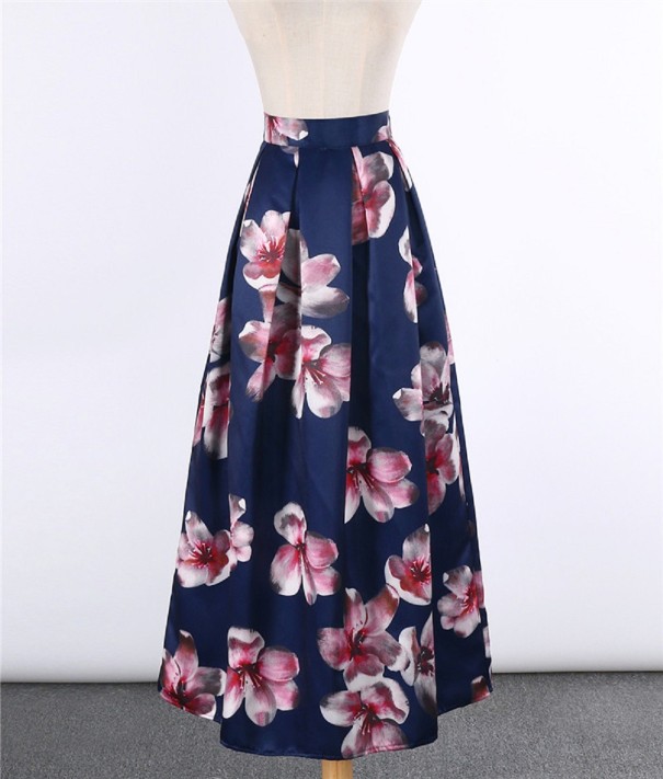 Jupe longue femme avec des fleurs - Bleue 1