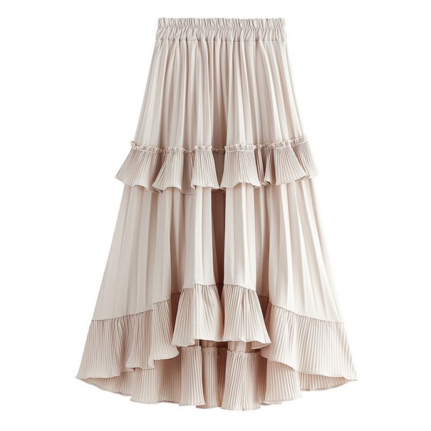 Jupe longue femme avec volants beige