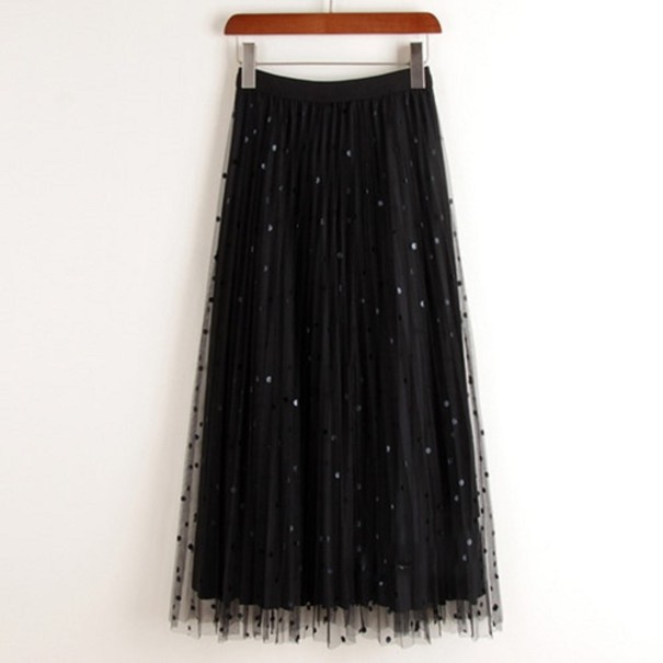 Jupe midi à pois pour femmes G139 noir