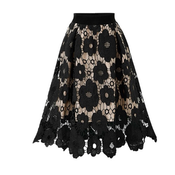Jupe midi femme avec dentelle noir