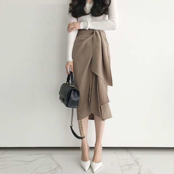 Jupe midi femme avec lien marron S