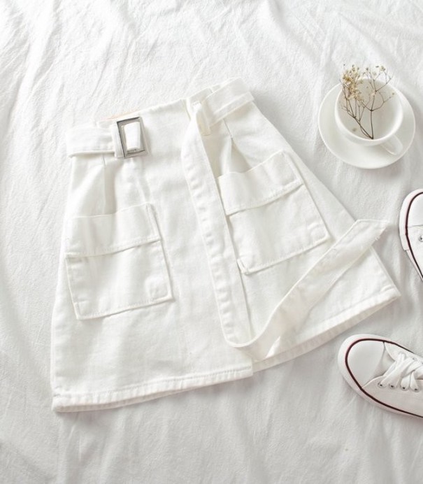 Jupe mini en jean pour femme avec ceinture blanc S
