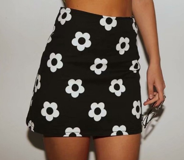 Jupe mini femme à fleurs G40 noir S