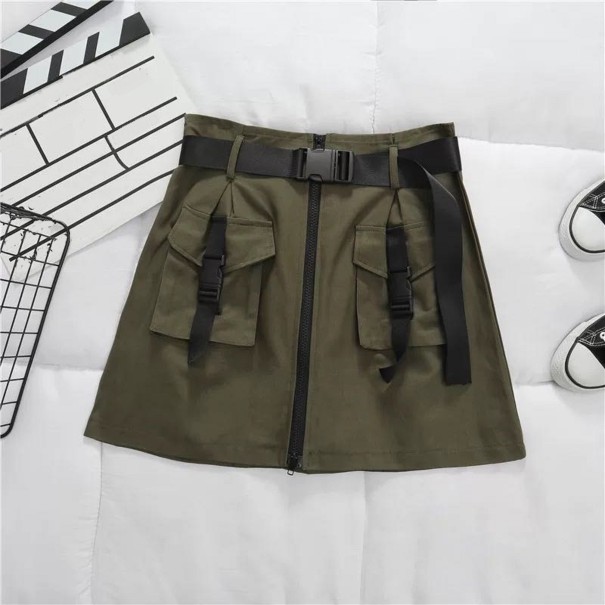 Jupe mini femme avec poches et ceinture vert armée M