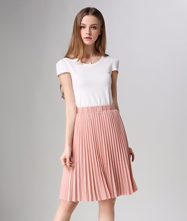 Jupe plissée pour femme J3102 rose clair