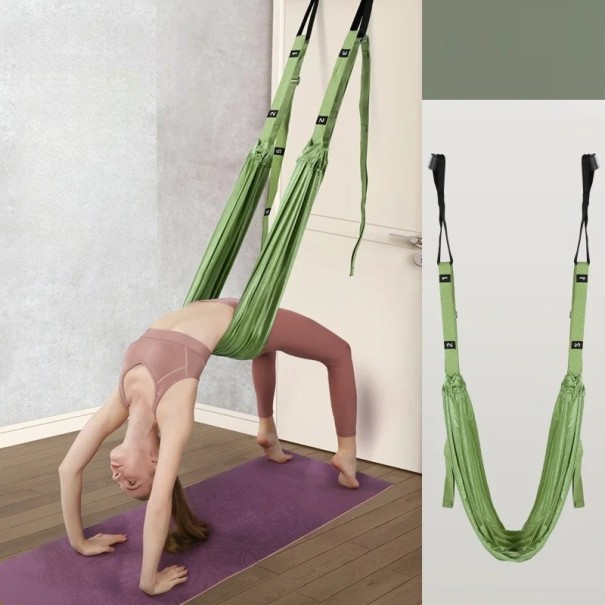 Justerbar Aerial Yoga Hängrem Bensträckning och Snören Färgglad Rem för Yoga, Fitness och Hemträning grön