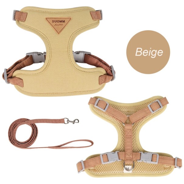 Justerbart sele til katte og små hunde XS Åndbart sele med net og snor Komfortabel udendørs sæt beige